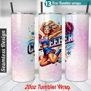 Cheer leader Tumbler wrap 20 oz skinny tumbler Sublimation Design