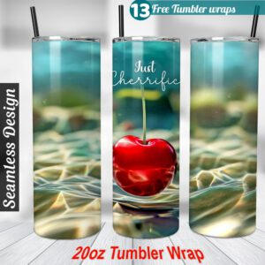 Cherry Tumbler wrap 20 oz skinny tumbler Sublimation Design