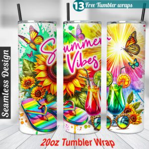 Summer Vibes Tumbler wrap 20 oz skinny tumbler Sublimation Design