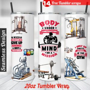 Gym Tumbler wrap Body Builder 20 oz tumbler Sublimation Design
