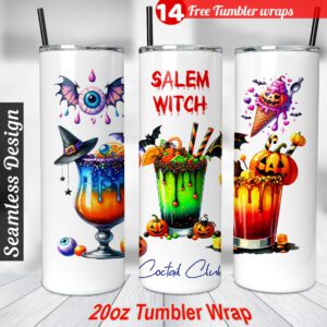 Salem Witch Halloween Tumbler wrap Ghost 20 oz tumbler Sublimation Design