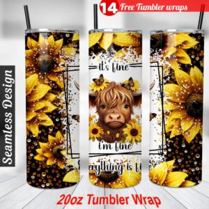 Sunflower Cowhide Tumbler wrap 20 oz tumbler Sublimation Design