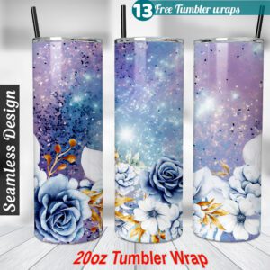 Floral Sky Blue Tumbler wrap 20 oz skinny tumbler Sublimation Design