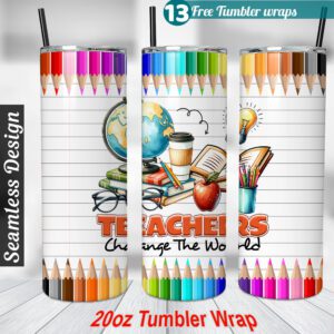 Pencil Teacher Tumbler wrap Teacher 20 oz skinny tumbler Sublimation Design (Copy)