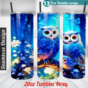 Owl Tumbler wrap 20 oz skinny tumbler Sublimation Design