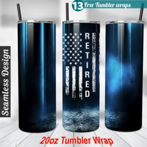 Retired Tumbler wrap US Flag 20 oz skinny tumbler Sublimation Design