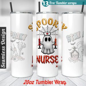 Spooky Nurse Tumbler wrap 20 oz skinny tumbler Sublimation Design